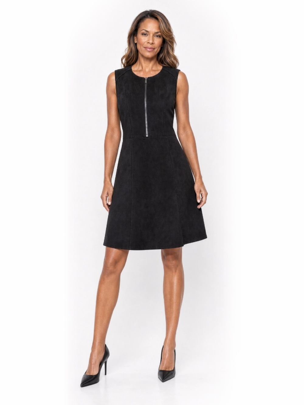 Everyday Jones by Madeline Jones Size M Black Faux Suede Zip Front A-Line Dress